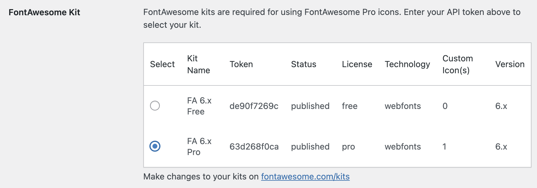ACF Font Awesome Kits